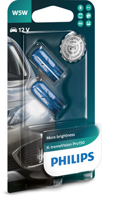 Set 2 becuri fara soclu w5w 12v (blister) x-treme vision pro150 philips